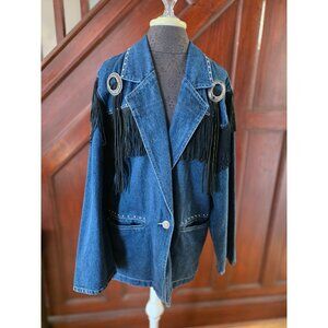 Vintage Next Move Western Denim Jacket With Fringe & Studs 90s